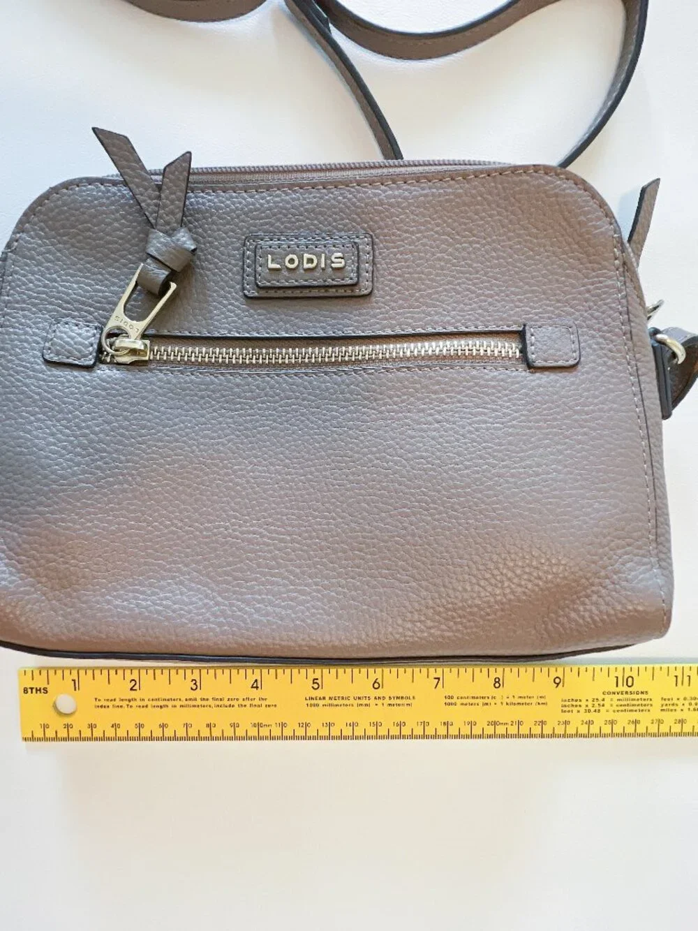 Lodis “Charlotte” Taupe Beige Pebbled Leather Crossbody Bag
